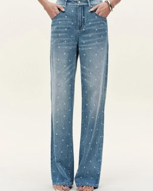 Fabrique Elyra Polka Dot Straight Wide Leg Jeans - Blue