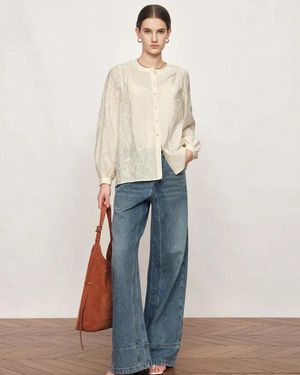 Fabrique Veyra Embroidered Collarless Shirt - Yellow