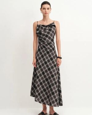 Fabrique Anna Slanted Chequered Strap Dress - White