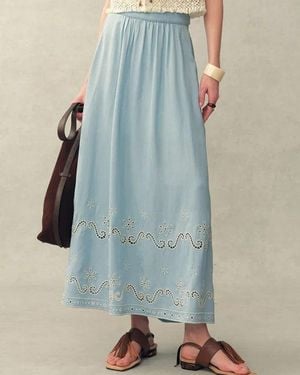 Fabrique Shirley Eyelet Embroidered Washed Light- Denim Skirt - Blue