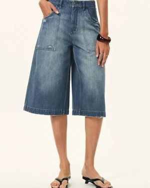 Fabrique Roxy Faded Washed Bermuda Jeans - Blue