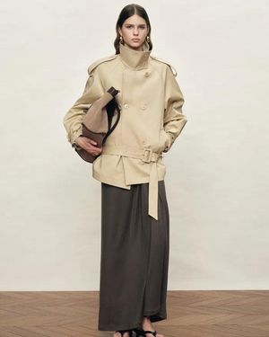 Fabrique Sienna Convertible Belted Cropped Trench Coat - Natural