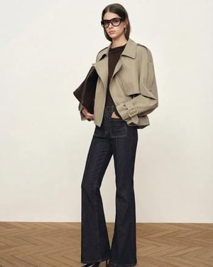 Fabrique Elva Large Lapel Pleated Hem Short Trench Coat - Natural