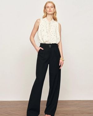 Fabrique Anaïs Polka Dot Pleated Sleeveless Blouse - White