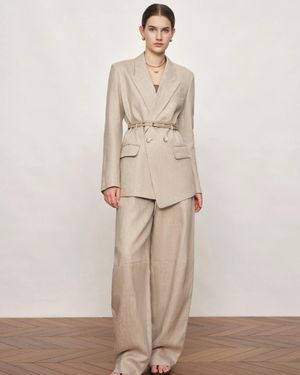 Fabrique Charlie Deconstructed Asymmetric Double-Belt Blazer And Trousers - Natural