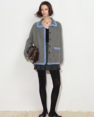 Fabrique Hulda Hand Crocheted Contrast Lace Lapel Cardigan - Blue