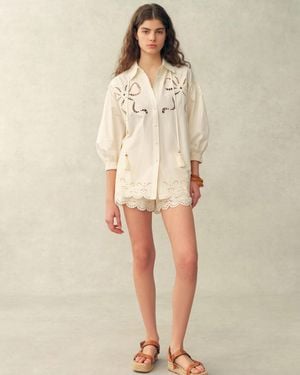 Fabrique Babette Eyelet Embroidered Puff Sleeve Set - Natural