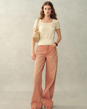 Fabrique Leyla 3D Floral Square-Neck Top - Natural