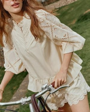 Fabrique Nina's Openwork Embroidery Blouse - Green