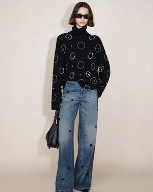 Fabrique Sidney Beaded Turtleneck Sweater - Blue