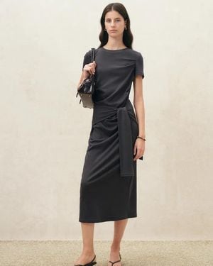 Fabrique Isla Ruched Tie Front T-Shirt Dress - Natural