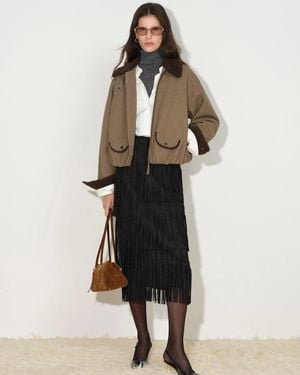 Fabrique Quinn Vintage Contrast Collar Padded Jacket - Natural