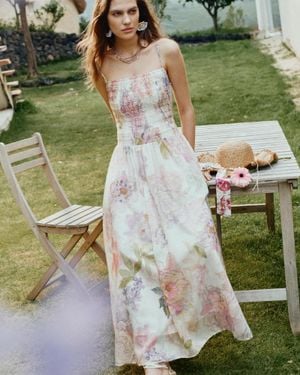 Fabrique Juile Handworked Floral Prints Strap Dress - Green