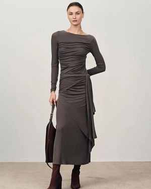Fabrique Viet Runched Pleated Long Sleeve Maxi Dress - White
