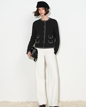 Fabrique Grace Contrast Trim Boxy Cropped Cardigan - White
