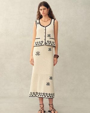 Fabrique Rania Hand Crochet Embroidery Sleeveless Top And Skirt Set - Natural