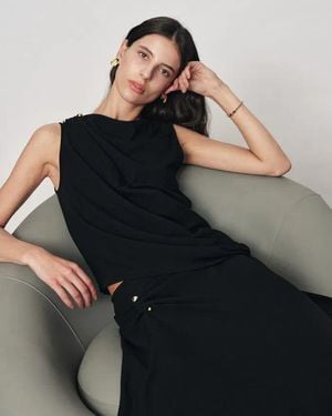 Fabrique Florence Asymmetrical Draped Sleeveless Top And Skirt Set - White