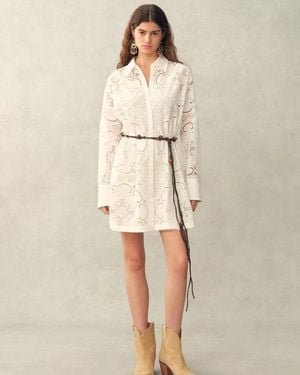 Fabrique Eliana Cutwork Embroidery Longline Cover Up Long Sleeves Shirt - Natural