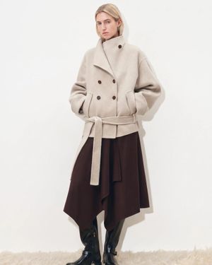 Fabrique Asa Belted Low Waist Cropped Coat - Natural