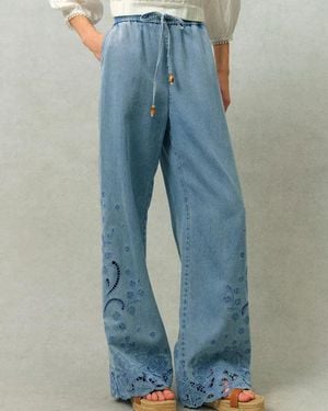 Fabrique Vinetta Floral Embroidered Cut Out Jeans - Blue