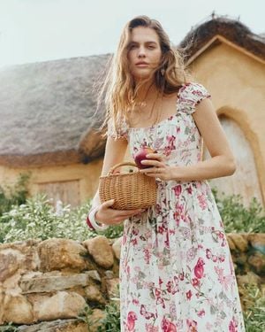 Fabrique Rosalina Smocked Pomegranate Print Strap Dress - Multicolor