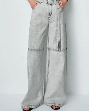 Fabrique Cassia Belted Washed Jeans - Gray