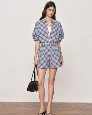 Fabrique Lia Plaid Layered Look Shirt And Shorts Set - Blue