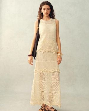Fabrique Beatrice 3D Floral Openwork Top And Skirt Matching Set - Natural