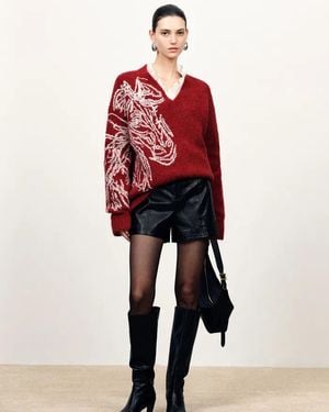 Fabrique Parker V Neck Horse Sweater - Red