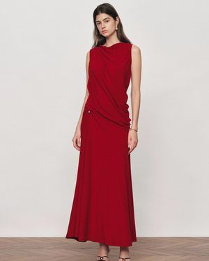 Fabrique Florence Asymmetrical Draped Sleeveless Top And Skirt Set - Red