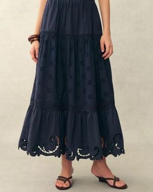 Fabrique Ivy Cutwork Embroidery Maxi Skirt - Blue