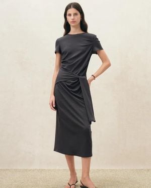 Fabrique Isla Ruched Tie Front T-Shirt Dress - Natural