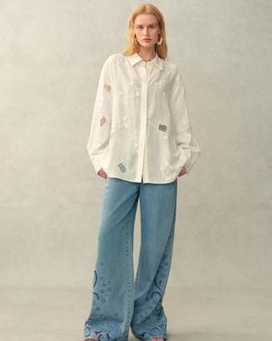 Fabrique Leona Lily Of The Valley Mesh Embroidery Shirt - Natural