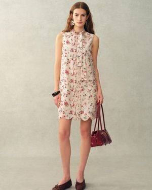 Fabrique Thea Bow Tie Hand Painted Floral Sleeveless A Line Dress - Natural