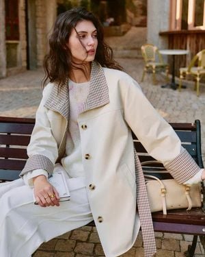 Fabrique Sita Check Panel Belted Cropped Trench Coat - Brown