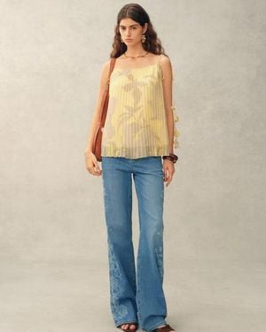 Fabrique Tess Handpainted Floral Sleeveless Top - Natural