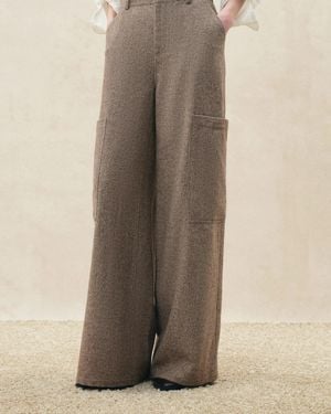 Fabrique Beatrice Flecked Wide Leg Tailored Pants With Patch Pockets - Natural