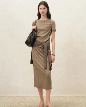 Fabrique Isla Ruched Tie Front T-Shirt Dress - Natural