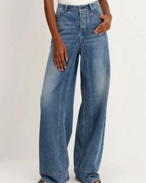 Fabrique Glaire Button Fly Straight Wide Leg Jeans - Blue