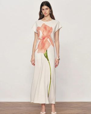 Fabrique Adelaide Iris Print Short-Sleeve Dress - Natural