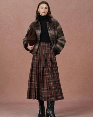 Fabrique Audrey Corduroy Plaid Jacket - Brown