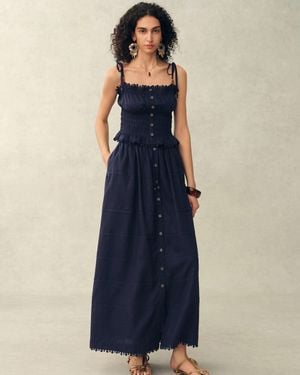 Fabrique Siena Smocked Tie Front Bandeau Top And Maxi Skirt Set - Blue