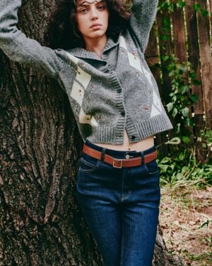 Fabrique Mia Hand Embroidery Argyle Cardigan - Green