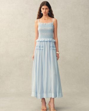 Fabrique Cirra Smocked Ruffle Trim Striped Sleeveless Cami Dress - Green