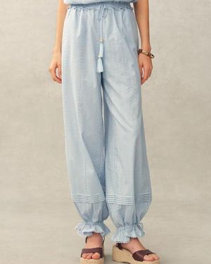 Fabrique Elsa Boho Lace Adjustable Cuffs Balloon Trousers - Blue