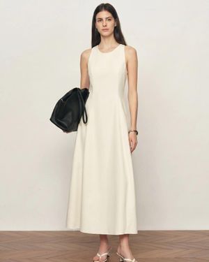 Fabrique Lina Easy Care Bubble Hem Sleeveless Dress - Natural