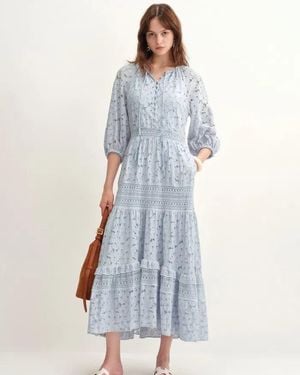 Fabrique Nora Laced Open Knit Midi Dress - Blue