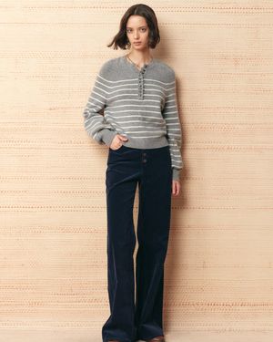 Fabrique Rhea Striped Henley Jumper - Blue