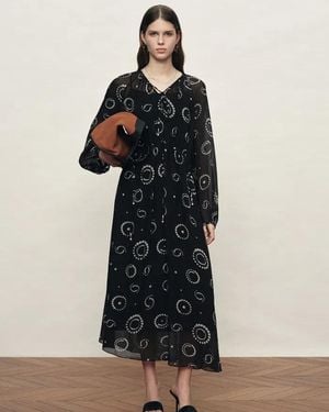 Fabrique Fideli Hand Painted Drawstring Faux Pearl Dress - Black