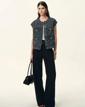 Fabrique Drew Washed Collarless Denim Vest - Blue